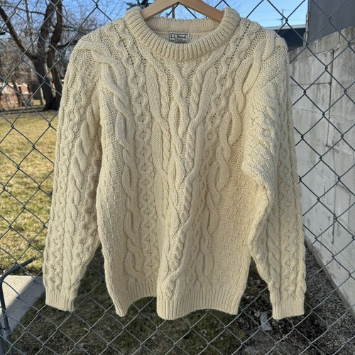 Vintage LL Bean Cable Knit Ireland Chunky Fisherman Wool Sweater Mens Small