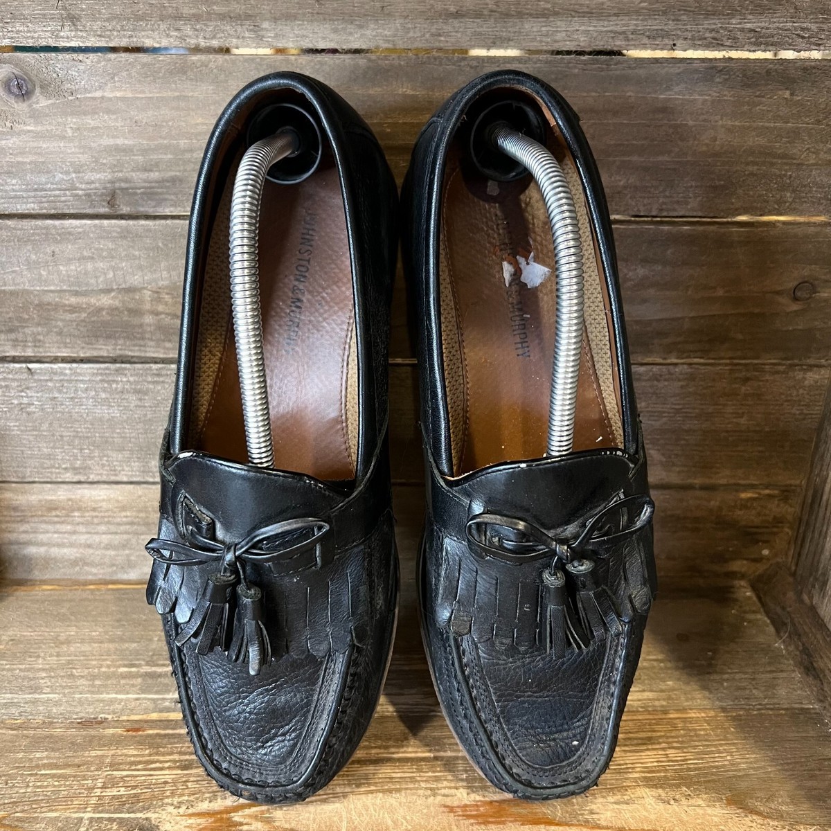Mens Johnston And Murphy‎ Black Leather Slip On Tassel Kilt Shoes Loafers 10.5 M Mens Johnston And Murphy Black Leather Slip On Tassel Kilt  main image 2