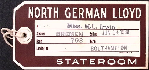 Norddeutscher Lloyd Kabine Vintage Kofferanhänger 3,25 x 6,25"