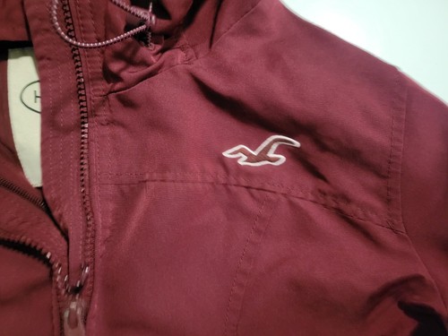 Hollister Raincoat Jacket Mens Large Burgundy Full Zip Hooded Windbreaker - Picture 4 of 15