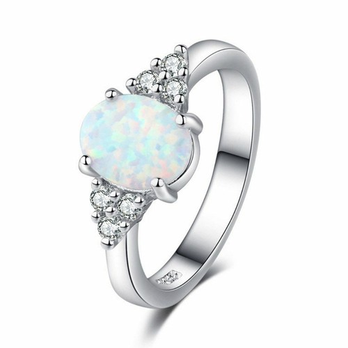 Opal 925 Silver Gemstone Women Wedding Bridal Jewelry Ring with Box Size 6-10 - Picture 7 of 9