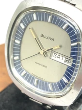 Bulova Men's Watch 7366 Vintage 1970's N3 Swiss Automatic Blue Silver Dial Steel