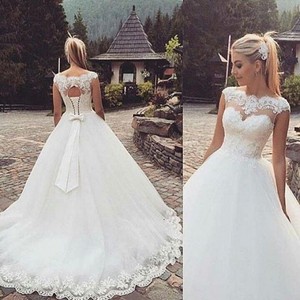 2016 Vintage Boat Neck Wedding Dress Ball Gown White Lace Bride Image Is Loading 2016 Vintage Boat Neck Wedding Dress Ball Gown