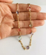 14k Gold Plated Multicolor Crystal anklet 9.25" long / tobillera Crystal - A34