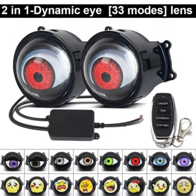 #ad 2X Devil Eyes LED headlights dynamic remote 33 modes of lenses Blink lights $36.00