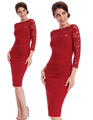 Goddess Navy Scalloped Lace Fitted Wiggle Pencil Cocktail Party Evening Dress