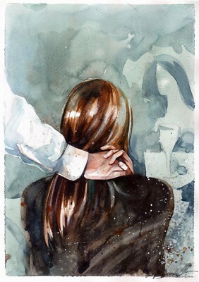 Original Watercolor Painting Female Painting Romantic Watercolor Wall Art