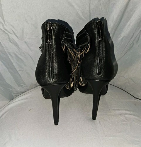 Jessica Simpson Reiko Studded Fringe Platform Heels Sandal Leather Black Sz 8.5 - Picture 3 of 4