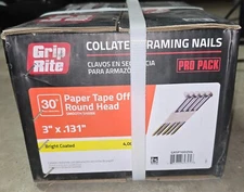 Grip-Rite Round Head Nails 3" x 0.131" 30-Degree Paper Brite Coated 4000 Pieces