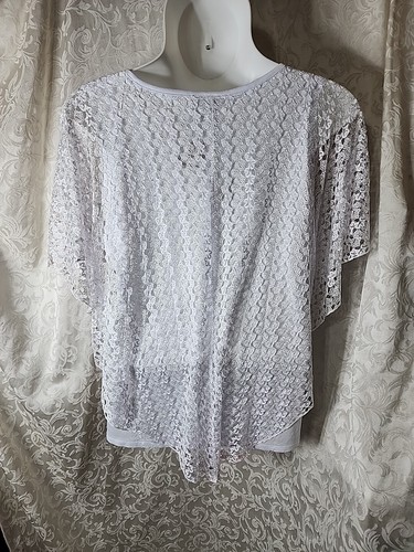 Brittany Black Woman white Print -Floral Lace Overlay Size 2X 5642 - Picture 6 of 8