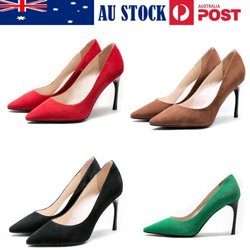NEW REAL LEATHER SUEDE 3.9" HIGH HEEL POINTEDTOE FORMAL OFFICE LADY COURT SHOES  - Picture 1 of 12