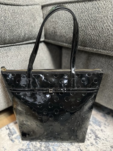 Kate Spade Jeralyn Camellia Street Tote Bag Black Shiny Polka Dots Purse - Picture 12 of 12
