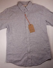 WEATHERPROOF VINTAGE Indigo Blue Washable Linen Front Button Shirt NEW Small