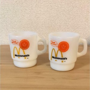 Mcdonald Fire King 2 Mug Cup Set Good Morning Stacking Logo Rare