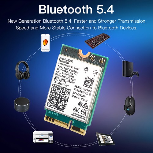 Adaptador de red WiFi 7 Intel BE200NGW M.2 NGFF tarjeta WiFi triple banda 802.11be BT5.4 - Imagen 4 de 7