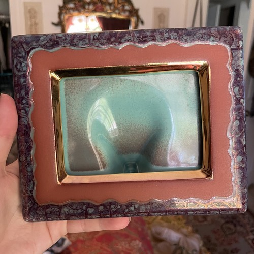 Gorgeous Vintage Ceramic Glazed Pottery Picture Photo Frame Rectangular Colorful - Picture 5 of 9