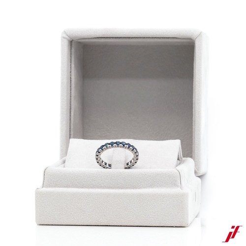 Anello 18K/750 Oro Bianco - 22 Zaffiri Taglio Rotondo, Sfaccettato Circa 1,0ct - Foto 2 di 2