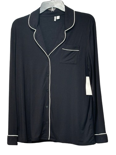 Nordstrom Herren Moonlight Eco Kontrast Paspel Pyjama Oberteil, Schwarz, S - Bild 3 von 8