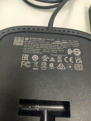 Base USB-C HP HSN-IX02 G5 con Estación de Acoplamiento de Fuente de Alimentación 120W Producto Original - Imagen 6 de 10
