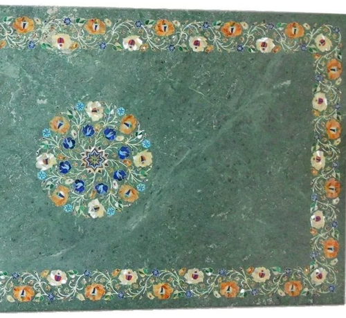 Mesa de comedor rectangular de mármol verde de 48"x24" hecha a mano Pietra Dura centro de mesa - Imagen 4 de 11