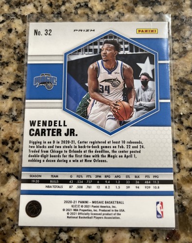 2020-21 Mosaic Wendell Carter Jr. Gold Wave Tmall Prizm #32 Magic U361 - Picture 2 of 2
