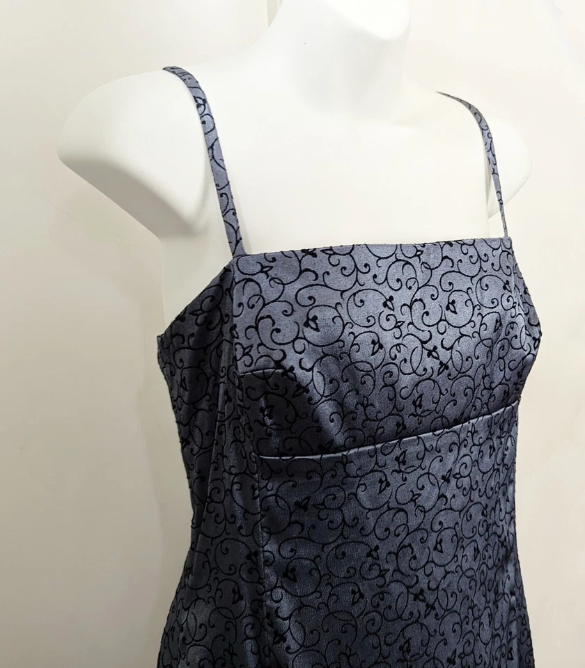 Vestido De Colección Años 90 Y2K Gris Negro Floral Baile de graduación Capricho Juniors Talla 11 Foto 3 de 4