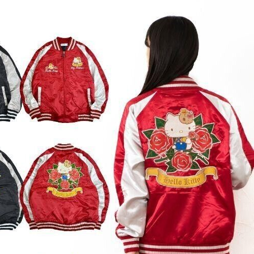 Hello Kitty SANRIO Embroidered Satin Sukajan Jacket Wine x Silver Size L Japan - Picture 5 of 6