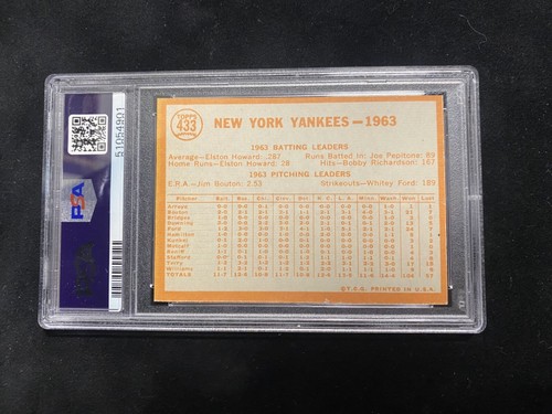 1964 Topps Baseball #433 Yankees Team PSA 6 EX-MT - Imagen 2 de 2