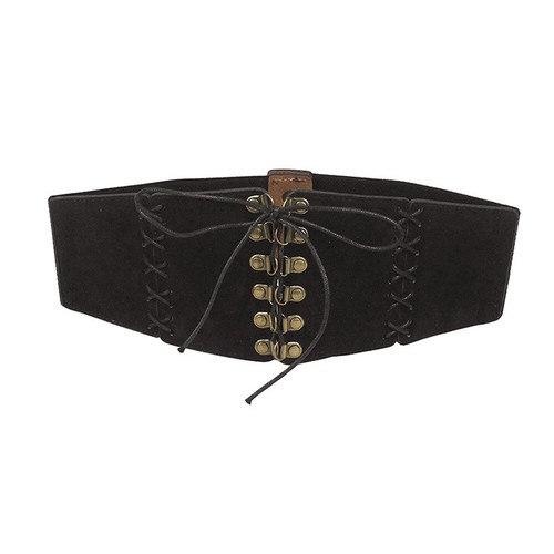 Lace-Up Buckle Corset Belt Suede Leather Elastic Wide Belt Stretch Cummerbunds ∂ - Picture 4 of 19