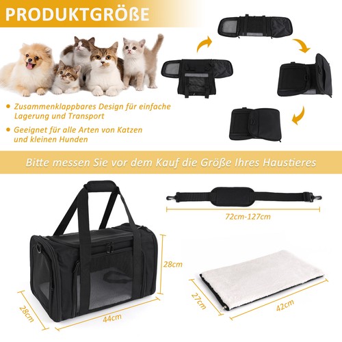 Hunde Katze Transporttasche M/L, Hundetransportbox mit Bequeme Matte, 3 Farbe - Bild 9 von 28
