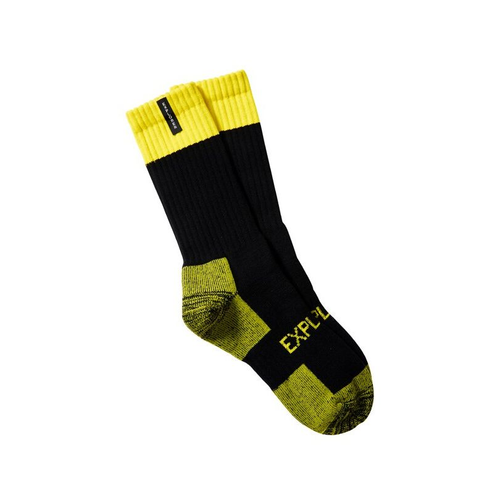6 Pairs X Explorer Original Mens Cotton Crew Winter Tough Socks - Yellow/Black - Picture 4 of 5