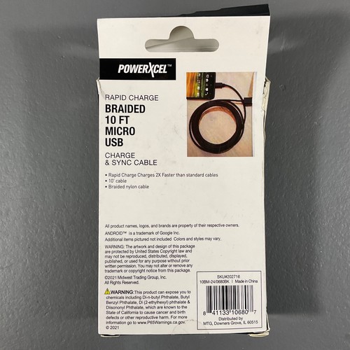 PowerXcel Rapid Charge Braided 10 Ft. Micro USB Charge & Sync Cable Black - READ - Picture 5 of 24