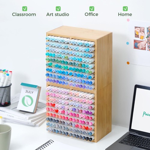 Organizador de marcadores de bambú Ohuhu, soporte de almacenamiento de escritorio de madera 126 marcadores para el hogar - Imagen 9 de 11
