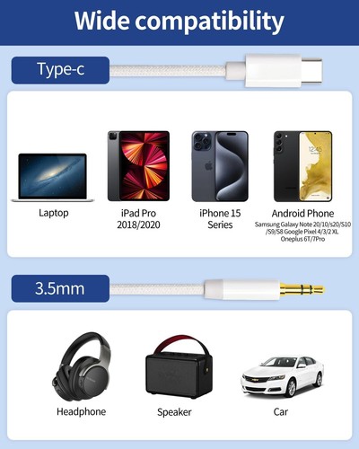 3.3FT USB C to 3.5mm Audio Aux Jack Cable, Type C to Aux Headphone Male Cord - Picture 8 of 8