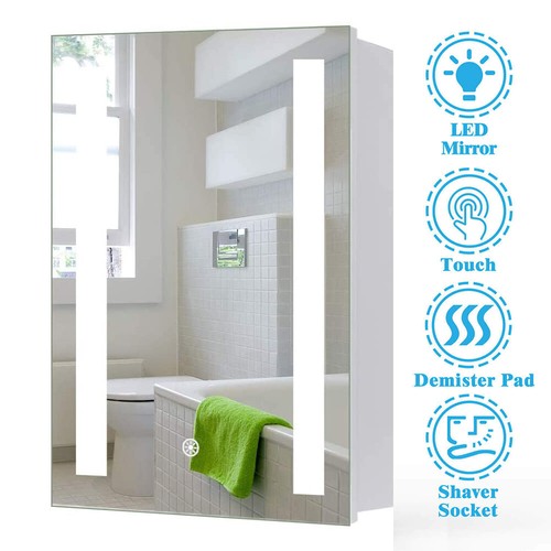 LED Bathroom Mirror Cabinet with Demister Shaver Socket Storage 600mm x 450mm - Picture 2 of 15