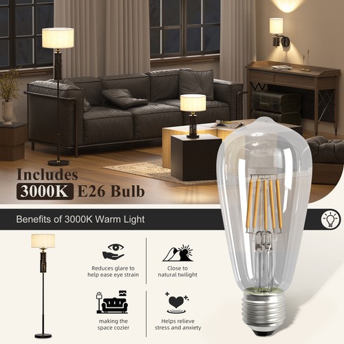 HYMELA Rustic Bronze Floor Light Fixture Tall Pole Standing Lamp Fabric Shade - Picture 5 of 8