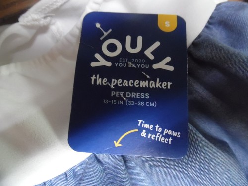 Youly The Peacemaker blue & whiter pet dress 13-15" NEW with tag - Picture 3 of 3