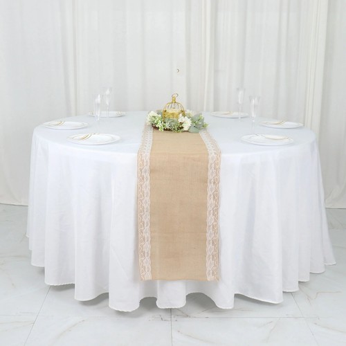 14x104" Natural Jute Burlap TABLE RUNNER White Lace Trim Party Events Supplies - Picture 5 of 8