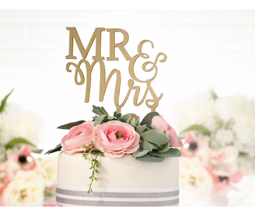 Mr. & Mrs. Gold Laser Cut Cake Pick - Picture 2 of 4