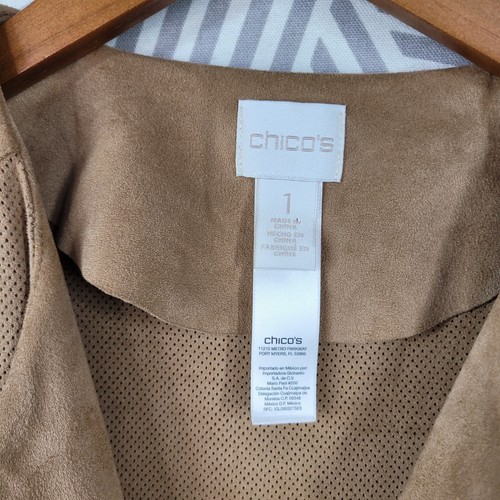 Chicos Moto Jacket size 1 Medium 8 Ultra Suede Velvety Swing Tan Professional - Picture 5 of 7