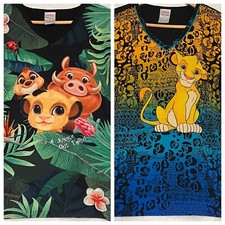 2 Disney The Lion King Jungle Friends Scrub Shirts S Simba  Pumbaa V-Neck Women