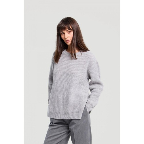 Bomshe Wool Sweater Lightweight Oversize Crew Neck Rib Knit Sweater Gray Sz XS/S