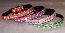 1 Row Crystal Jewel DOG Collar 3/8" wd Designer Small Pet CUTE Polka Dot Bling 