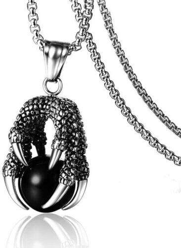 Collar Garra de Dragón Hombre Bola Colgante Cadena Acero Inoxidable Piedra Roja/Negro - Imagen 2 de 18