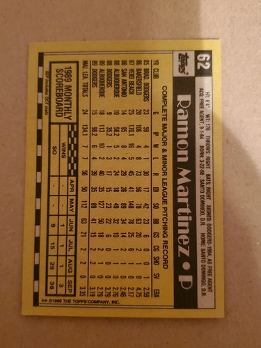 1990 Topps Baseball Card #62 Ramon Martinez ( Multiple Ink Errors ) " A " RARE - Picture 8 of 8