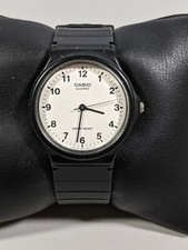 Casio Quartz White Dial Round Black Case 34 mm Black Silicone Band Watch 9 Inch