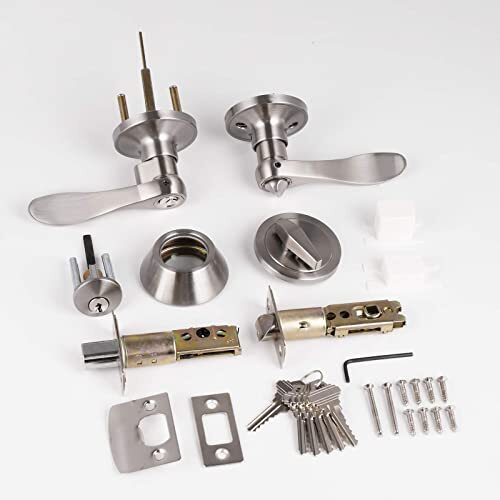 2 Sets Front Außen Türhebel Set mit Einzelzylinder Riegel Satin Nic... - Bild 7 von 8