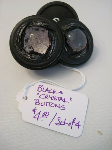 Lg Vtg Mid-Century Couture Button Cellulose Plastic "Crystal" Black S/4 ~1.5" - Picture 2 of 3