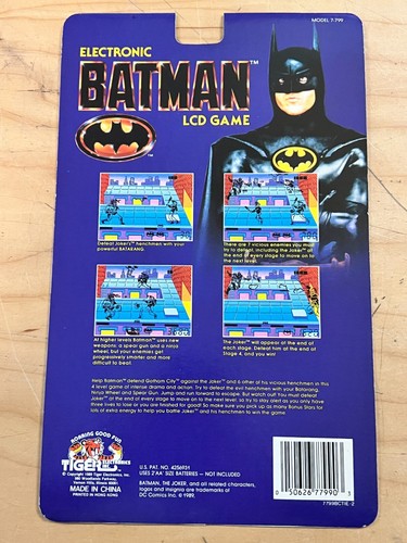 TIGER ELECTRONICS BATMAN LCD HANDHELD GAME PACKAGING CARDBACK 1989 - Picture 2 of 6