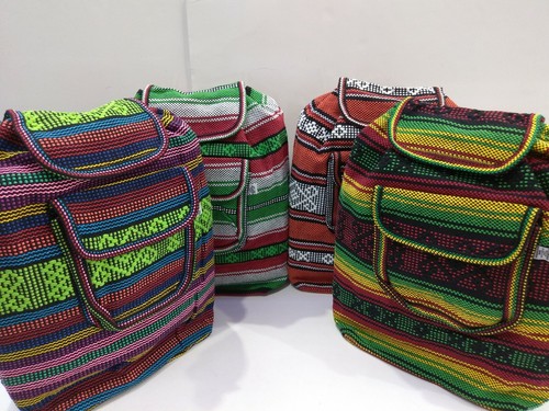 RASTA Bag Beach Hippie Baja Ethnic Multicolors Wide Backpack Made in Mexico - Picture 1 of 29